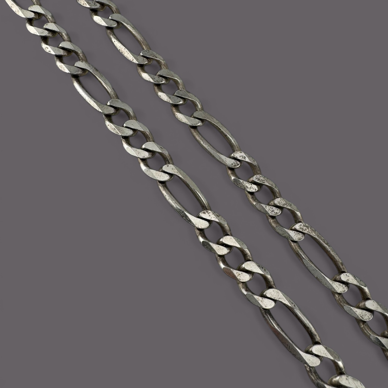 Vintage Sterling Silver Figaro Chain Necklace 30″ 7mm 48.4g