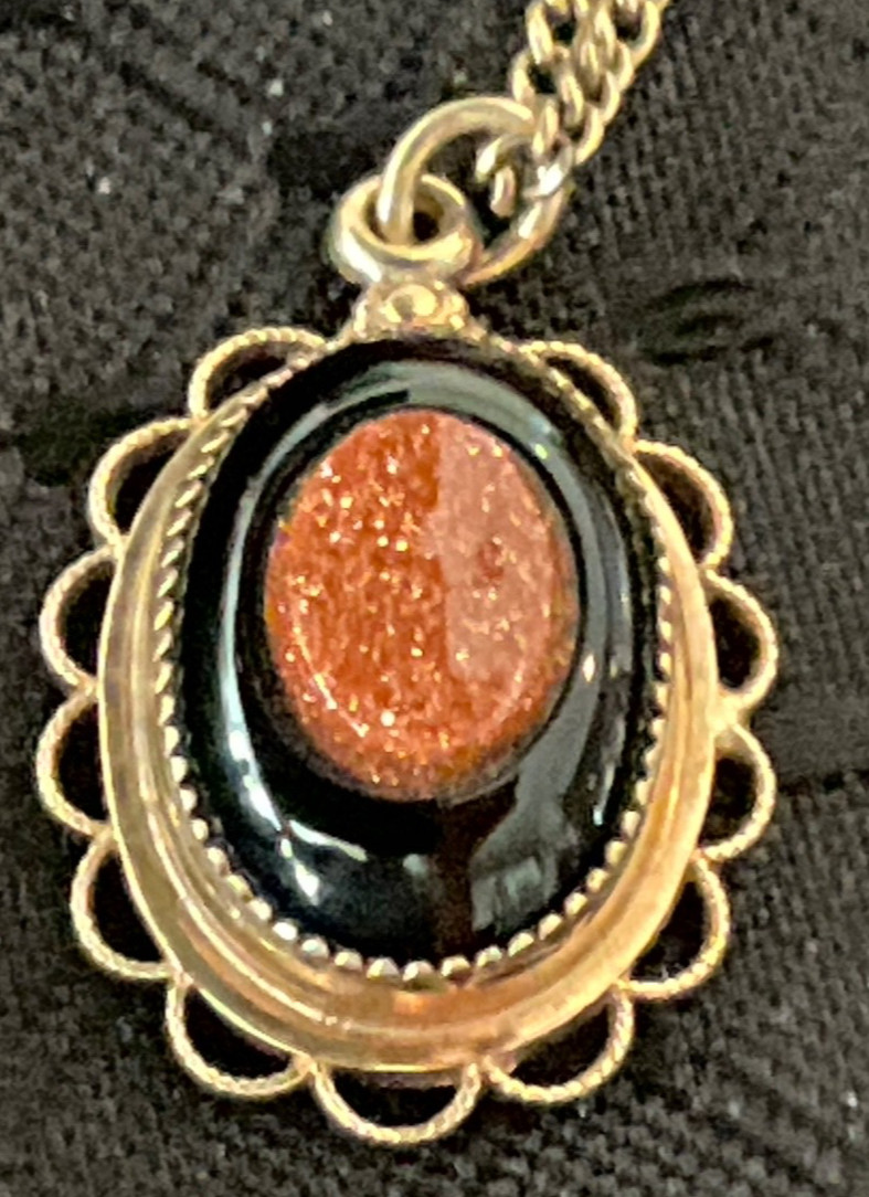 Vtg. 1950’s AMCO 14k Gold Filled Necklace (15”),And Goldstone Pendant (unmarked)