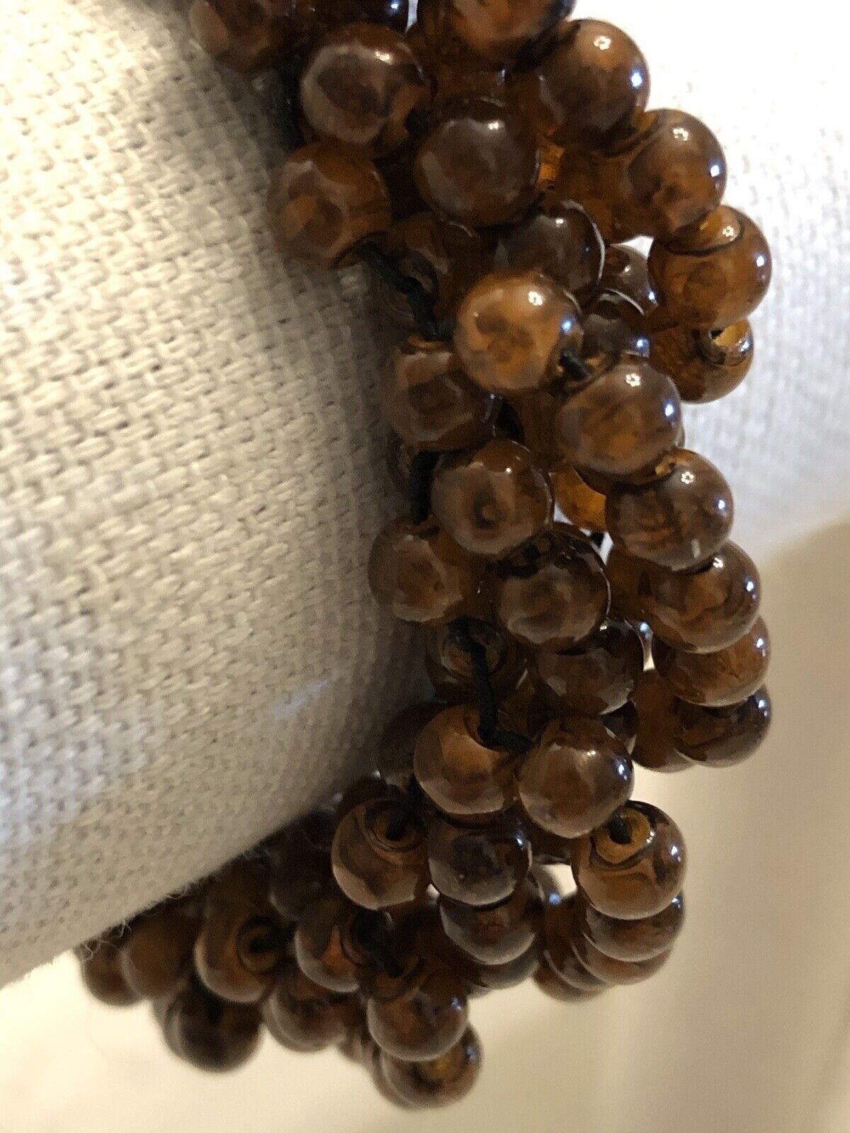Vintage Stretch Brown Beaded Bangle Bracelet Chunky Retro Bohemian Balinese Poly