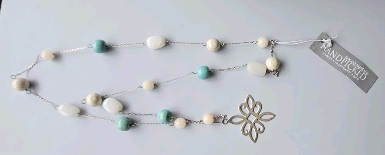Sterling Silver HandPicked Necklace 925 Medallion Chain Semi Precious Stones 34″