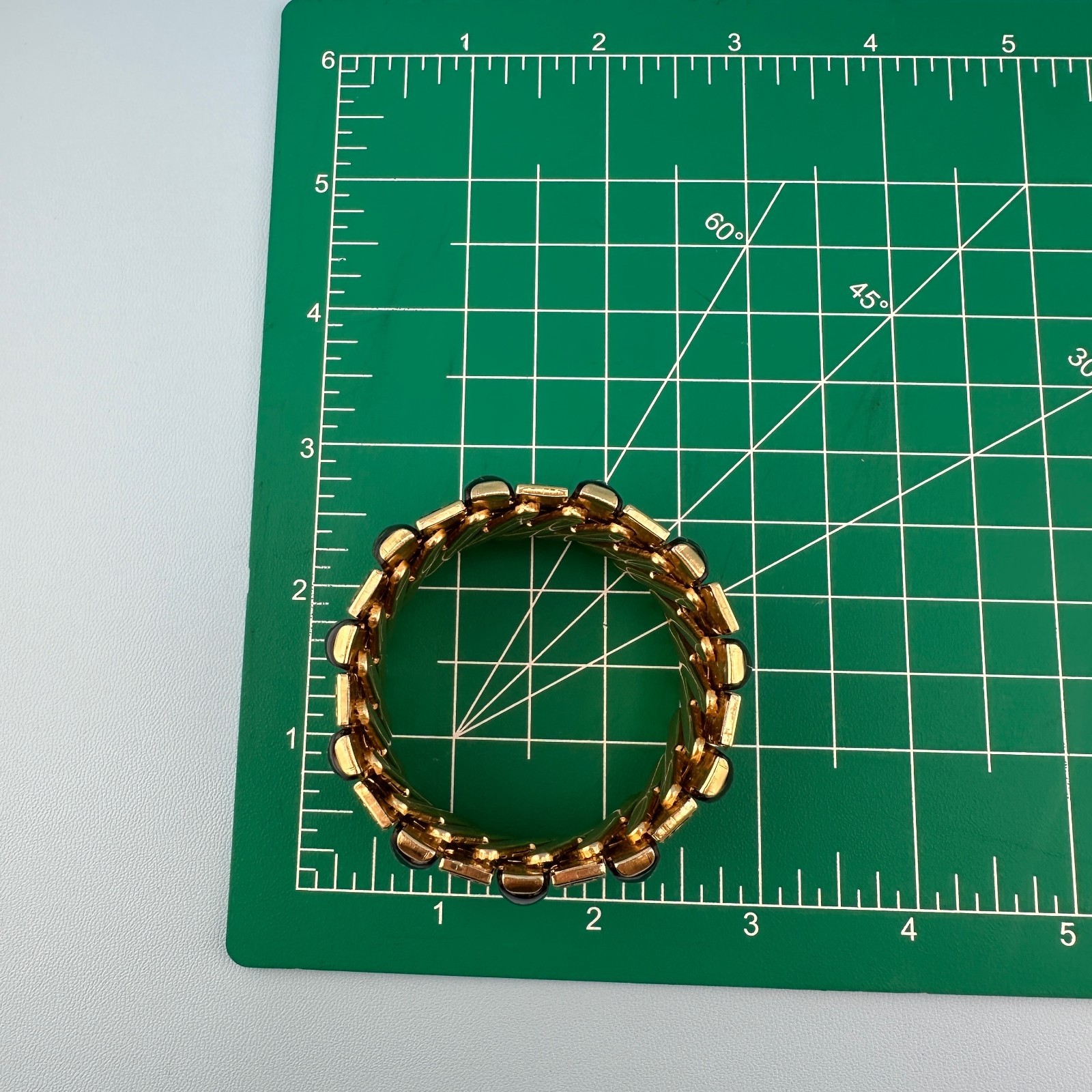 Vintage Bracelet Asian Panel Bar Expandable Stretch Link Gold Tone Black Enamel
