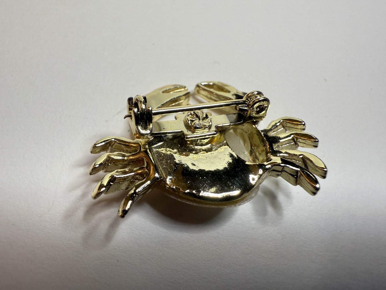 Vintage Gold Tone Crab Brooch Clam Shell Jelly Belly Pin Coastal Grandmacore