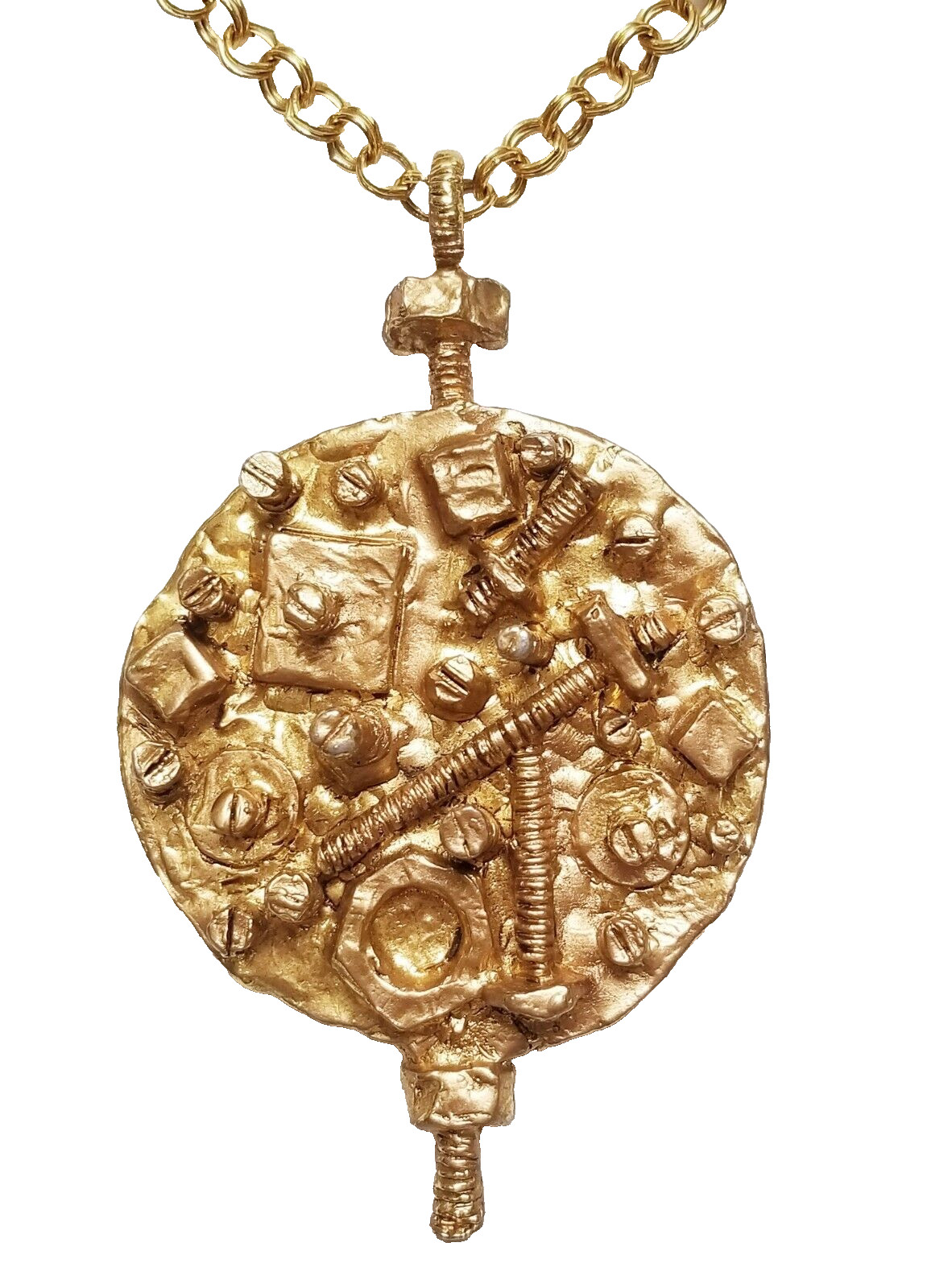 Vintage 1960’s Erwin Pearl Steampunk Modernist “Nuts & Screws Pendant Necklace