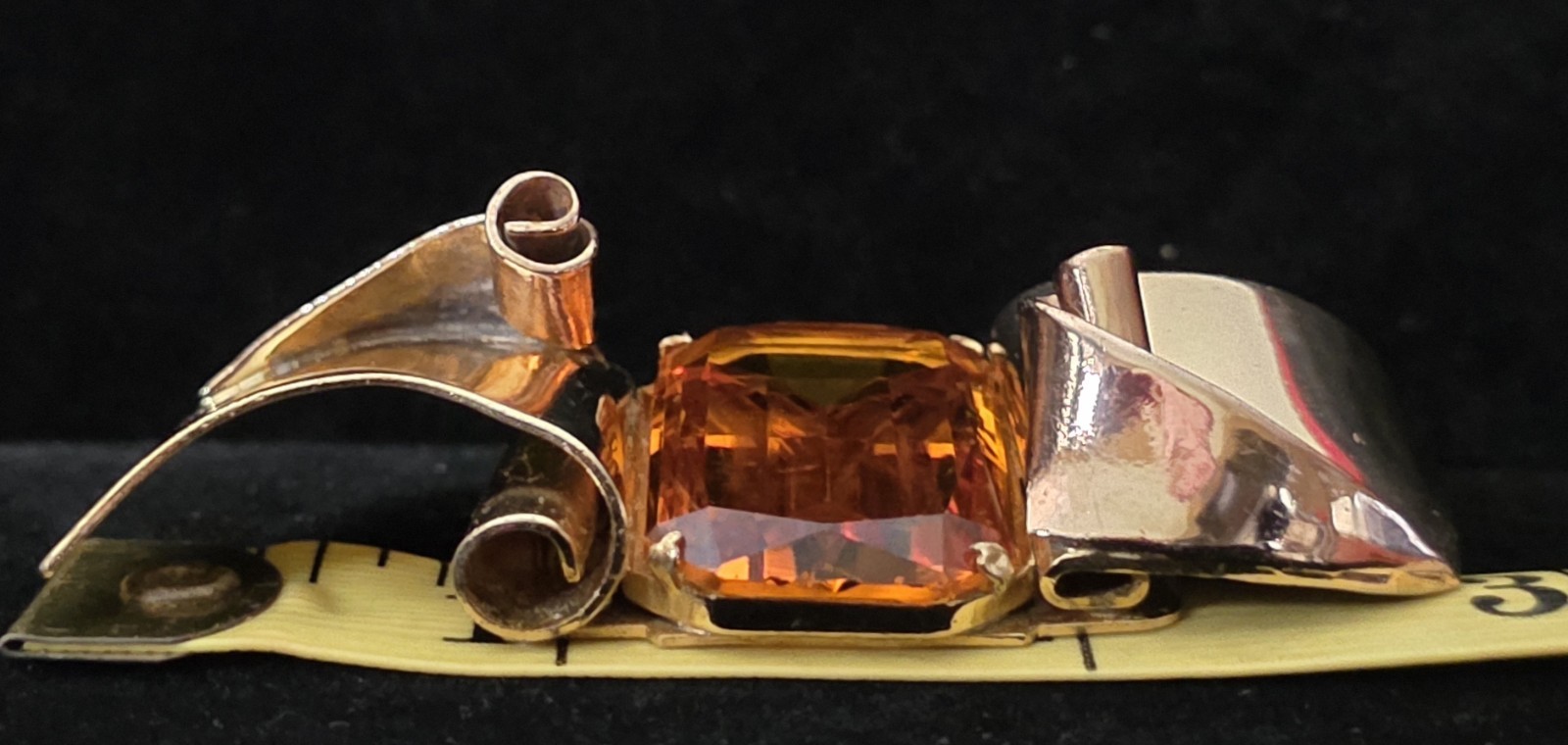 Coro Signed 1942 “Massive Wave” Brooch – Amber Glass – Designed byAdolph Katz