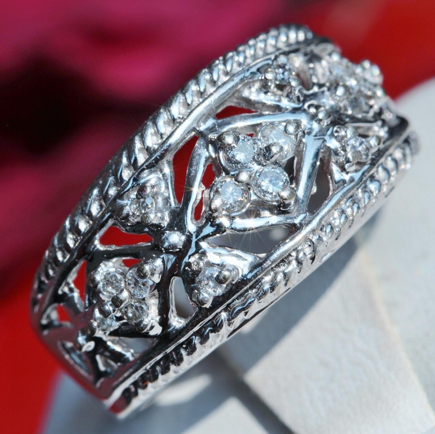 14k white gold ring 0.35ct natural diamond size 6.5 band handmade 5.5gr N161