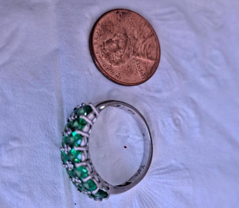 Vintage Signed Karis Sterling Silver Double Row Green Oval Stone Size 8 Ring