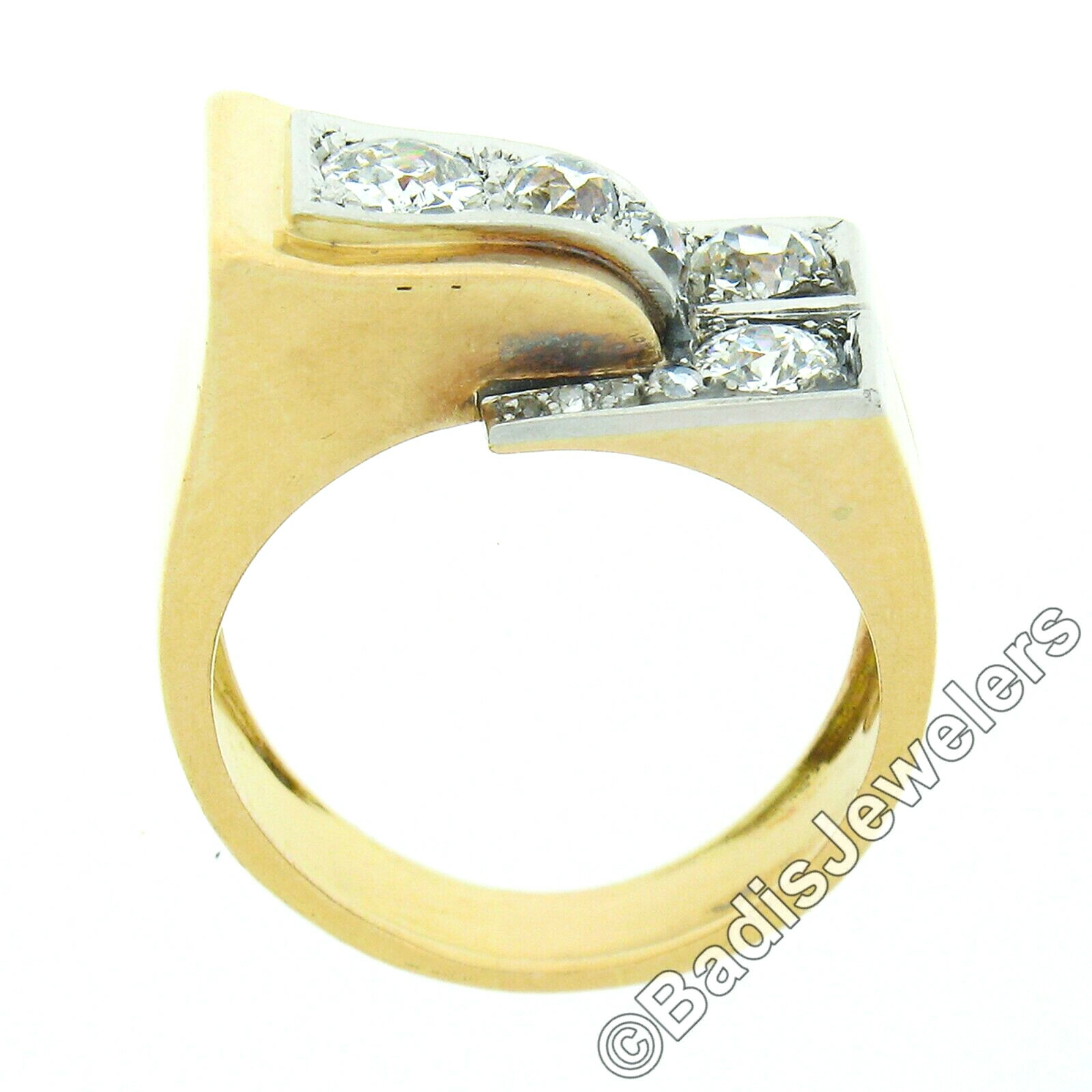 Unisex Antique Victorian 18k Gold & Platinum 1.24ctw Old Cut Diamond Buckle Ring