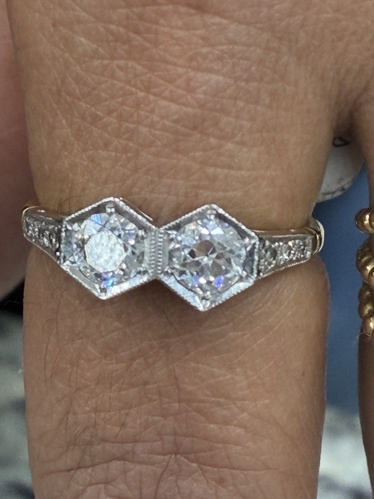 Art Deco 14k Yellow Gold Toi et Moi Old European Cut Diamond Ring 1.4 Tcw