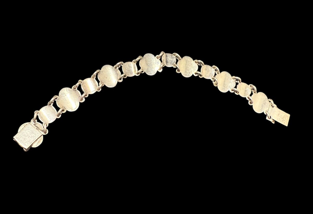 Vintage Sterling Silver Siam Dancers And Elephant Link Bracelet 7.25 in