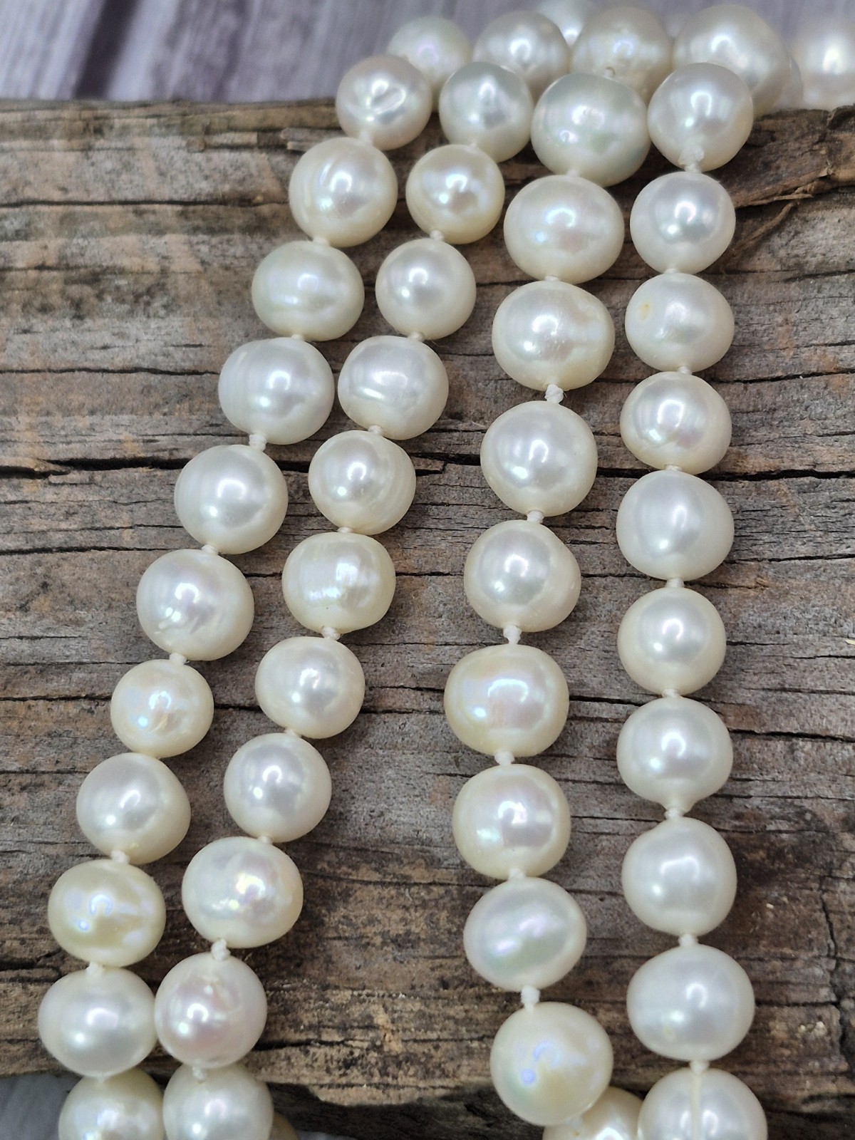 Vintage 52″ Long Single Strand 7-8mm Off White Pearl Necklace June Birthstone