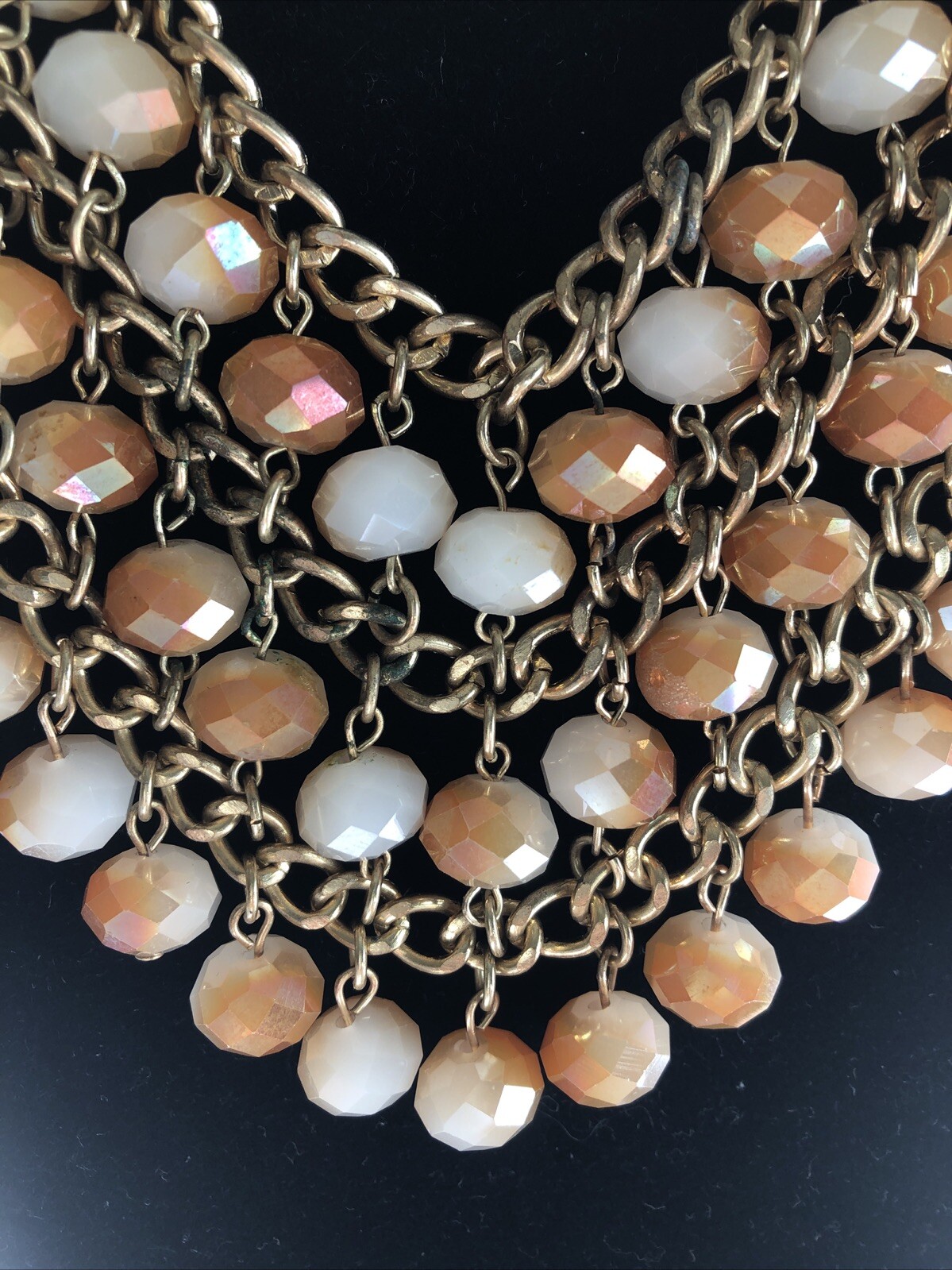 Cara NY Necklace 3 Three Strand Beaded 19.5 inches Length Signed Gold Tone Metal