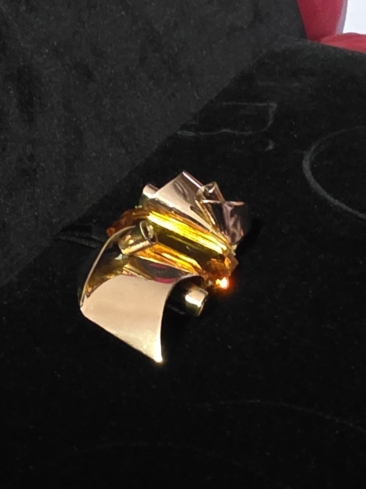 Coro Signed 1942 “Massive Wave” Brooch – Amber Glass – Designed byAdolph Katz
