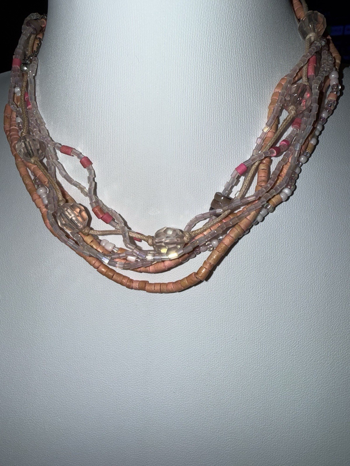 Vintage 16″ Seed Beads and Shells Necklace Coral Color