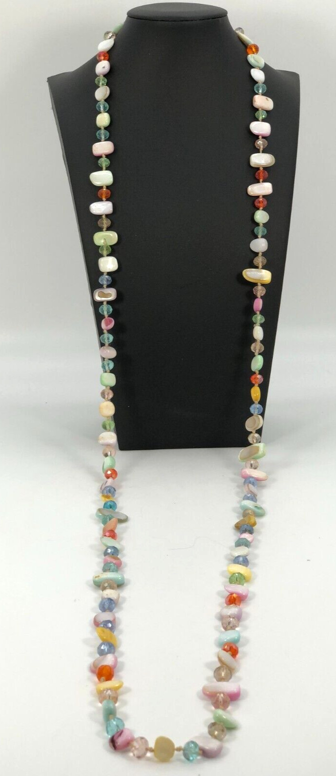 VTG Pastel Colored Shell & Faceted Bead Extra Long Necklace Spring EasterJewelry