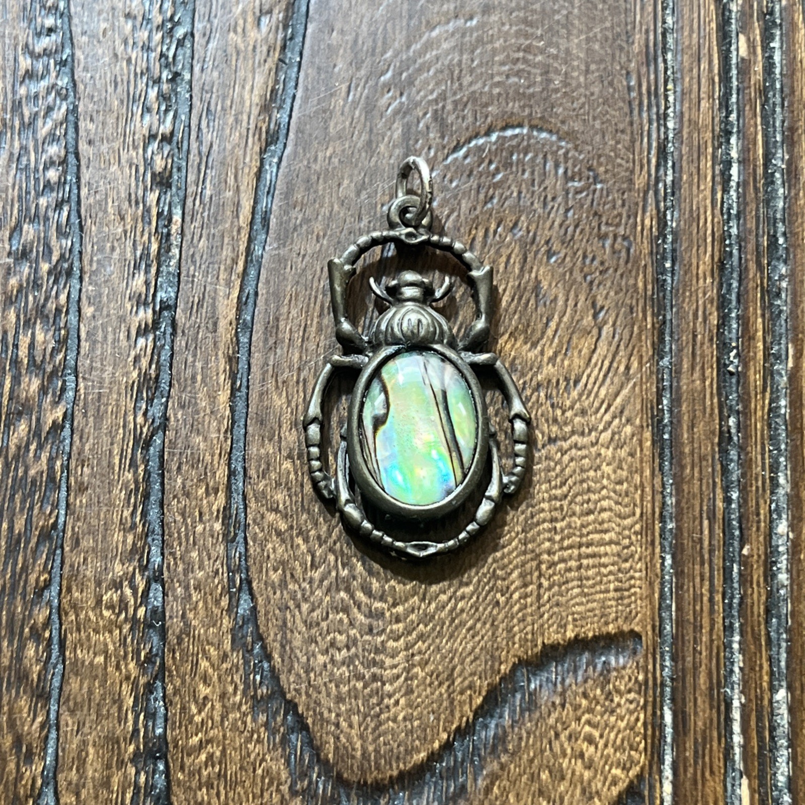 Vtg Spider Beetle Bug Pendant Pendant Charm Abalone Egyptian Scarab Gothic 1.5″