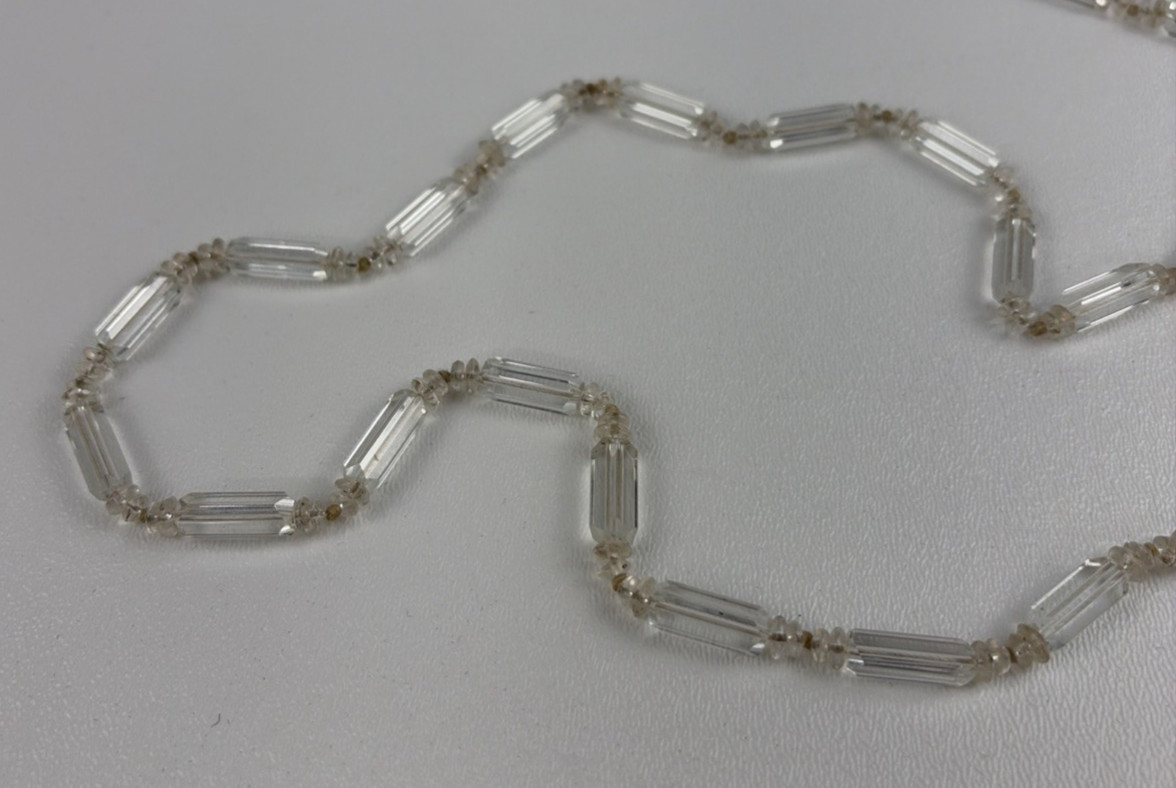 Antique Clear Glass Faceted Beaded Long Flapper Necklace 30″