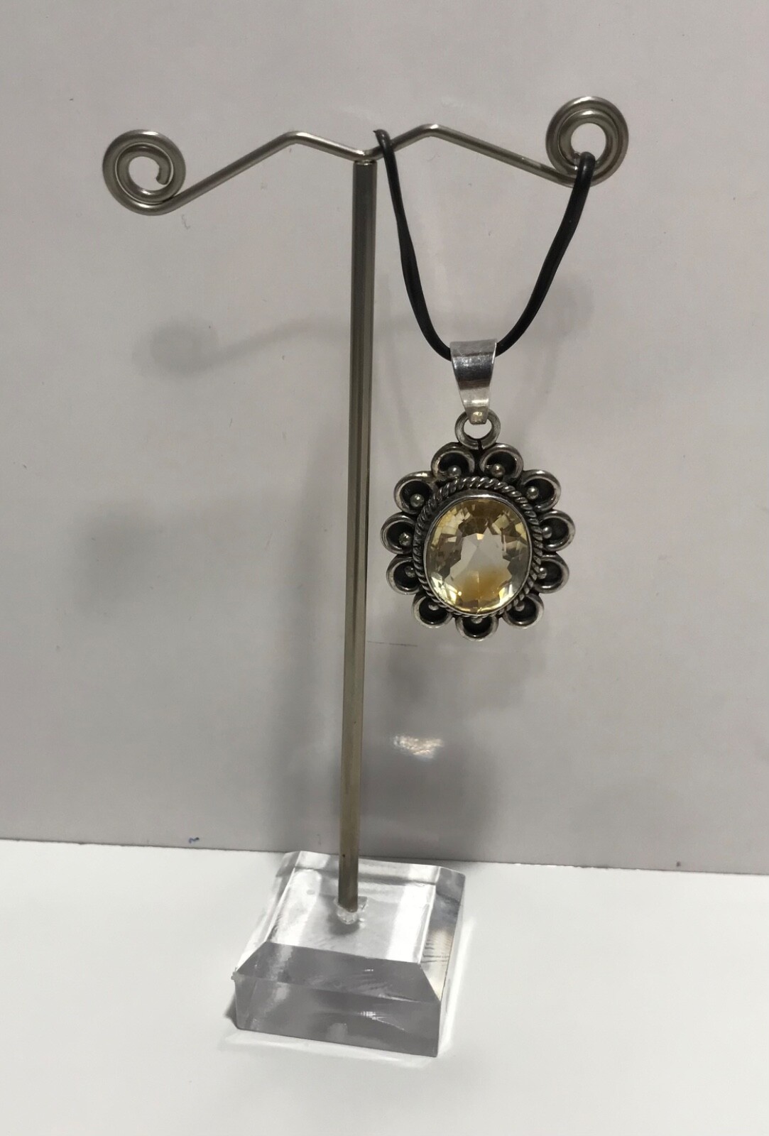 Vintage Sterling Silver 925 Lemon Quartz? Shadow Box Pendant