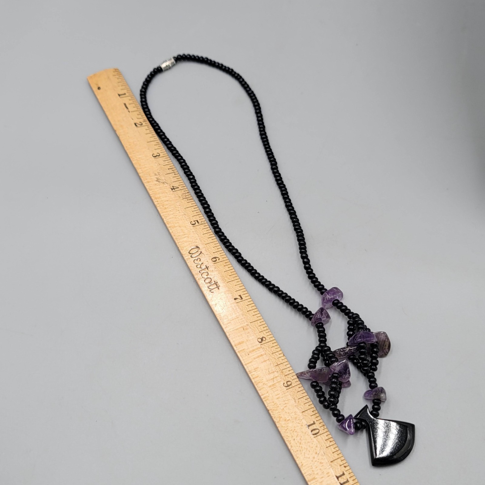 Vintage Amethyst Bead Necklace Black Seed Bead Barrel Clasp 20 in