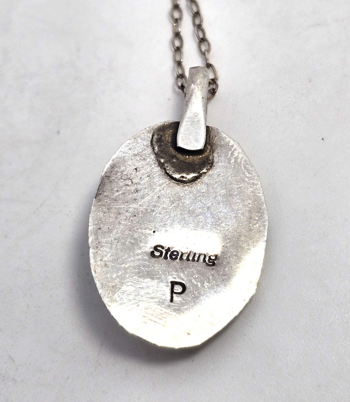 Navajo shadow box turquoise vintage sterling silver pendant necklace