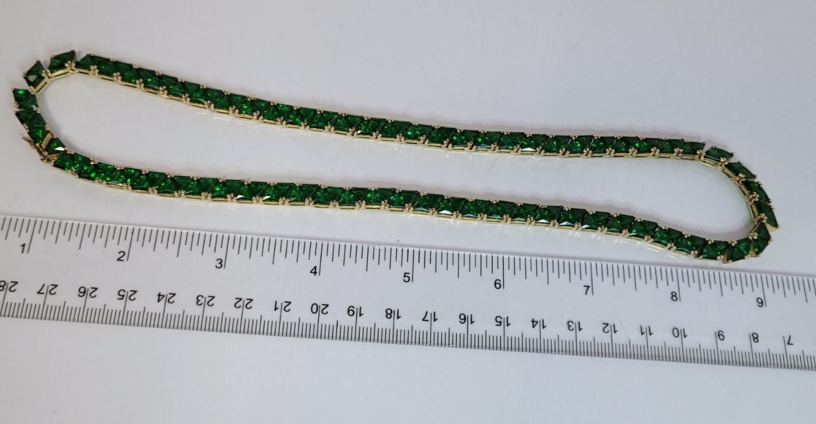 Green Trilliant CZ Sterling Tennis Necklace gold vermeil trillion 50 grams