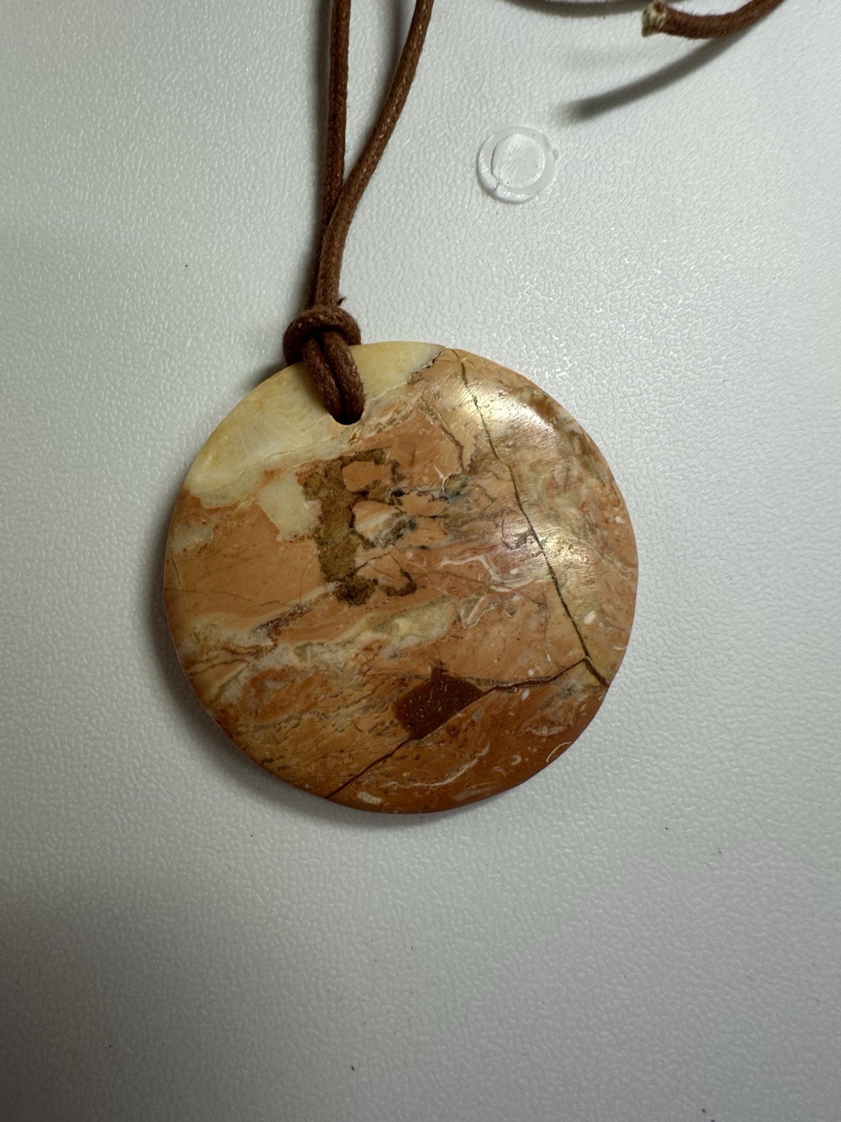 New Brown/Tan Natural Stone Pendant Hand Carved Painted On Leather Cord 26”