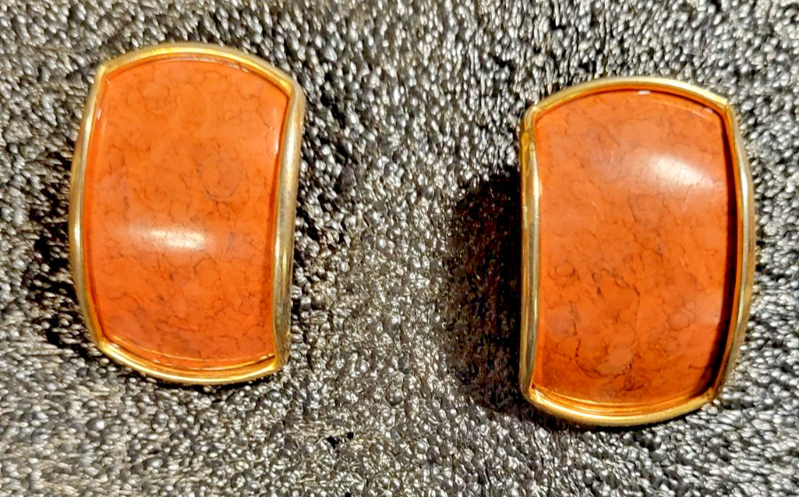 Vintage Gold Tone Orange Bold Rectangular Design Post Earrings