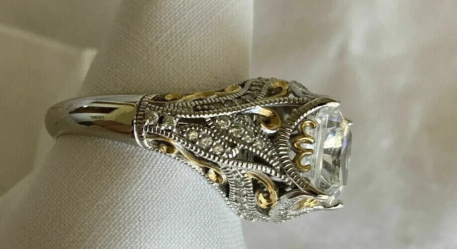 Victorian 3Ct Princess Cut Lab Created Diamond 14K Two-Tone Gold Finish Her Ring