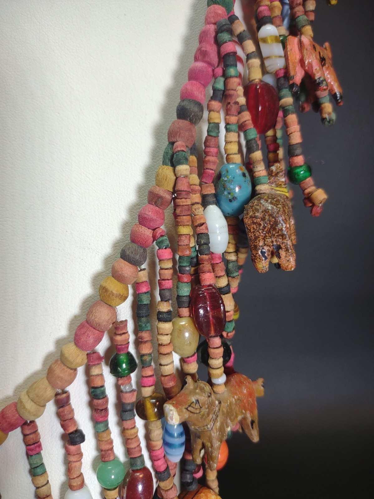 Vgt Africa Multi-Strand Drops Hand Carved Wood Animal Glass Beads Necklace Boho
