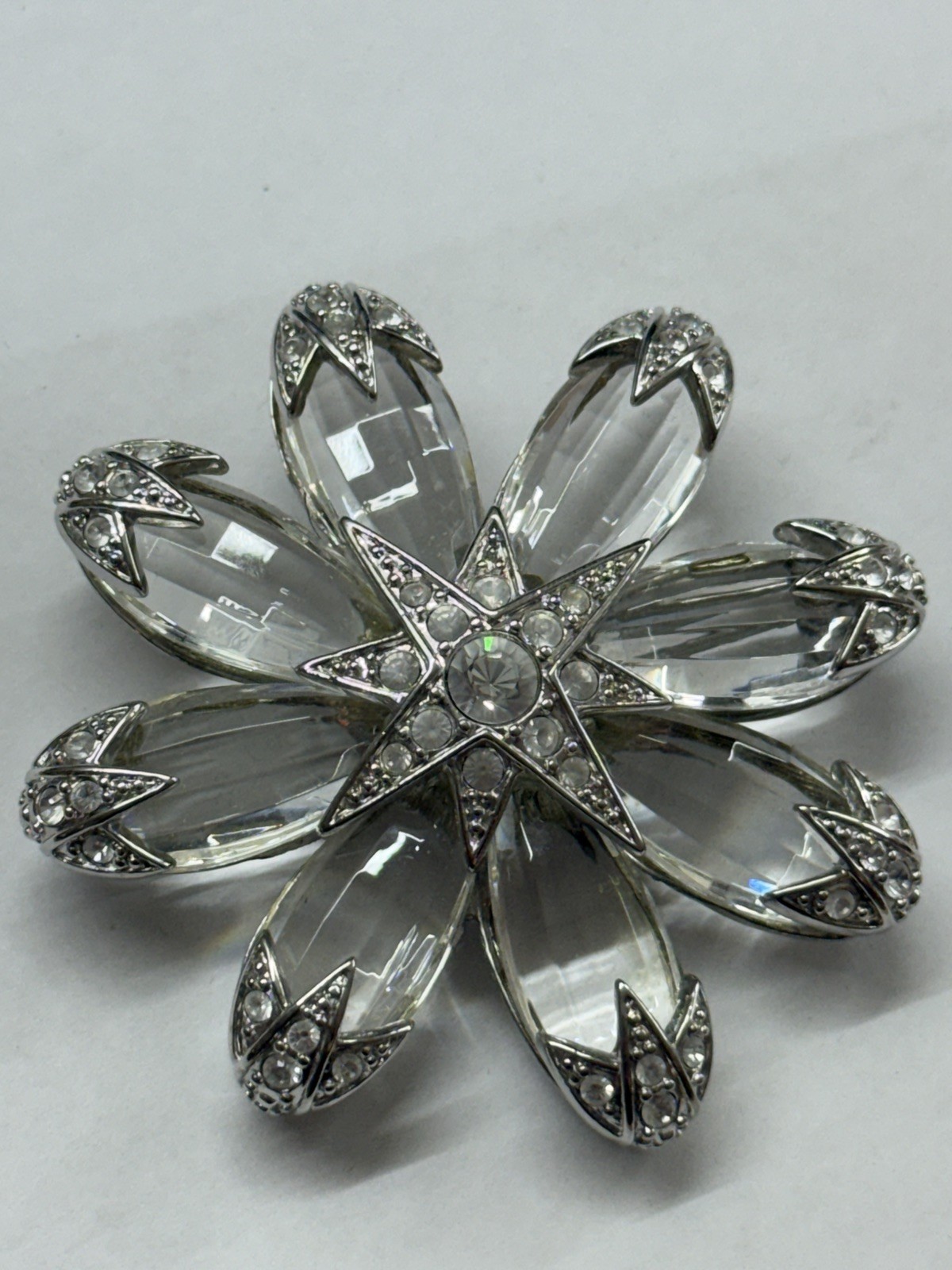 Vintage Joan Rivers RARE HTF flower brooch pin with clear Swarovski crystals.