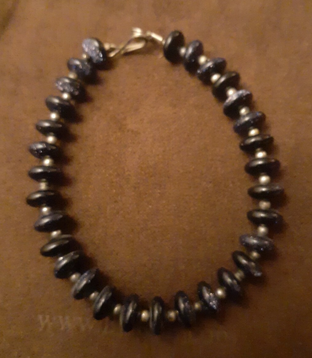 Vintage Artisan Estate Purple Goldstone Beaded Bracelet Size Small
