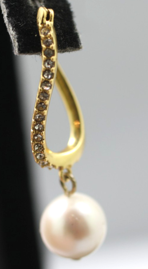 J. Crew Freshwater Pearl clear Crystal Gold tone drop dangle earrings posts