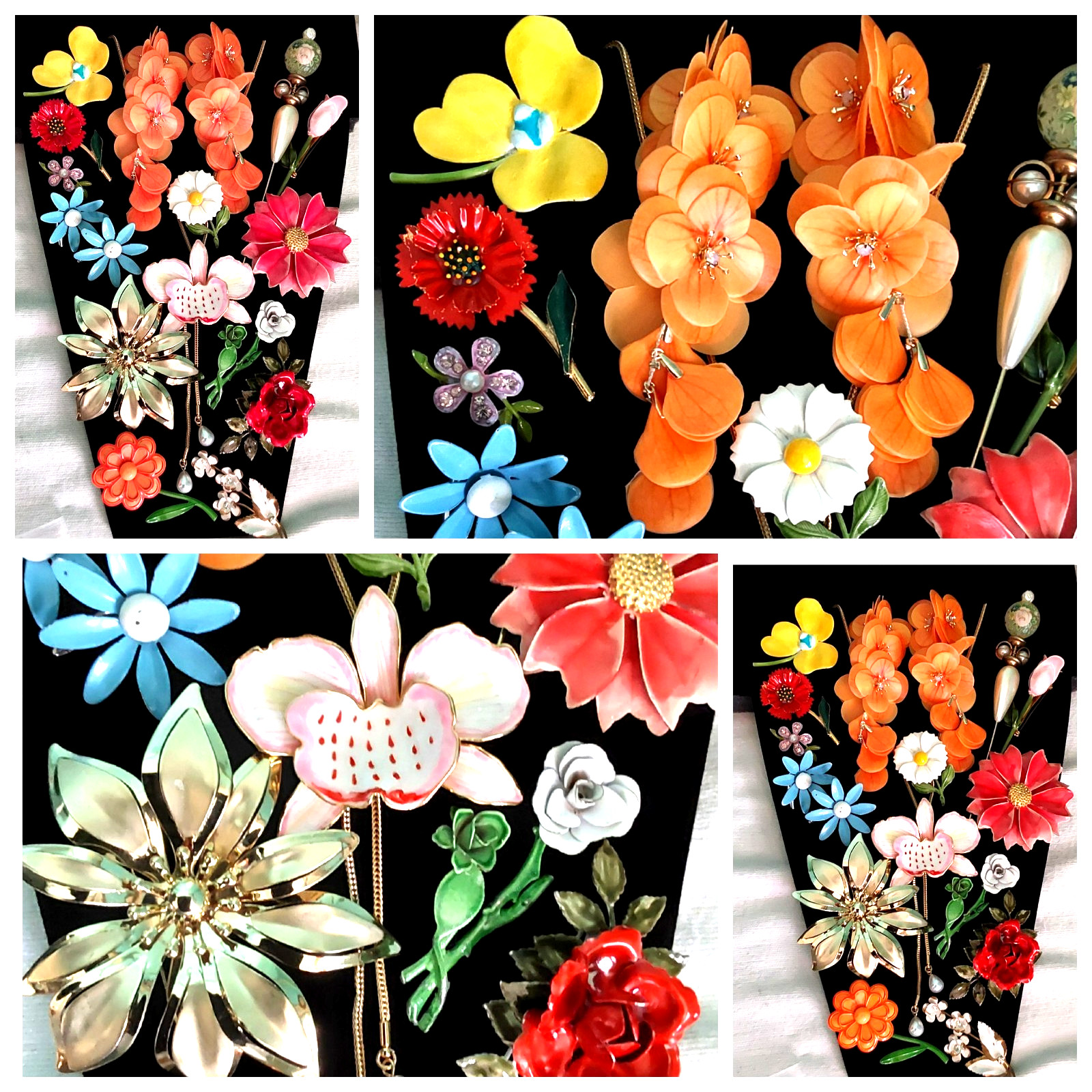 Vintage High End Flower Brooch Earring Necklace Jewelry Lot 15 pcs VGC