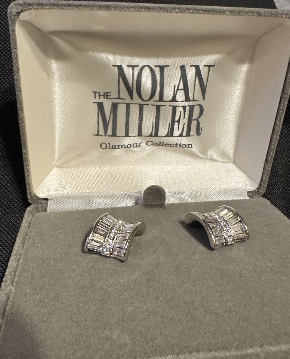 Vintage Nolan Miller Glamour Collection Silver Tone With White Crystal earrings
