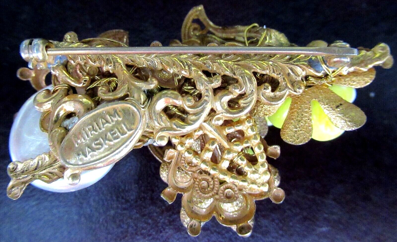MIRIAM HASKELL Yellow Flowers Baroque Style Pearl Vintage Pin Brooch