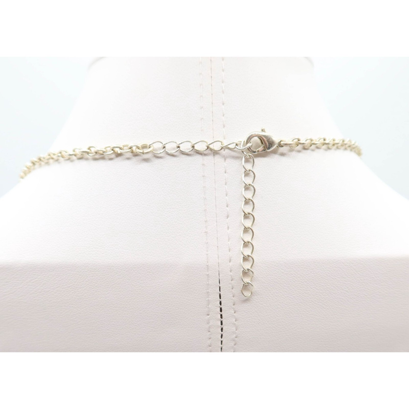 Silver Tone Blue Green Faceted Acrylic Stone Link Choker Necklace Unsigned 18.5″