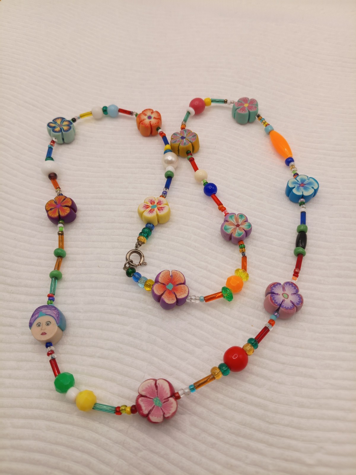 Vintage Multicolor Whimsical Rubber Glass& Acrylic Beaded Necklace 24″