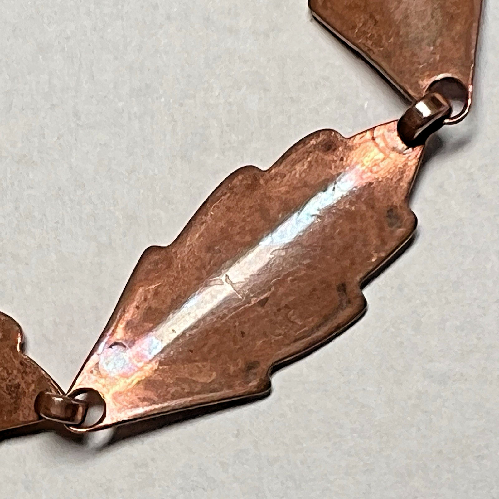 Beautiful Vintage Copper Leaf Link Panel Sister Hook Clasp Bracelet