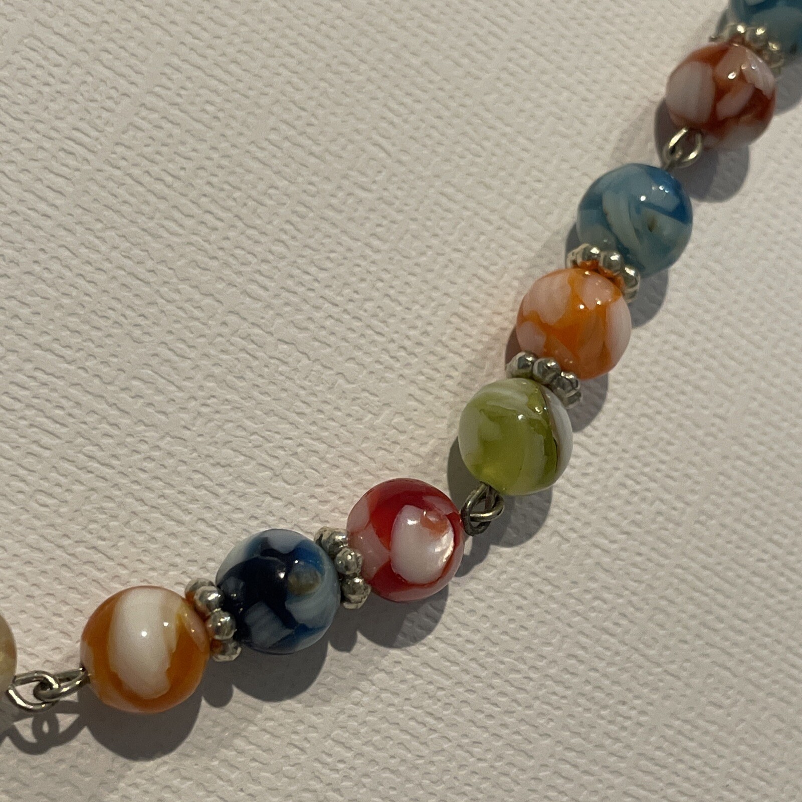Multicolor Round Plastic Bead Necklace Marbled 19 ” Boho Costume Fashion Jewelry
