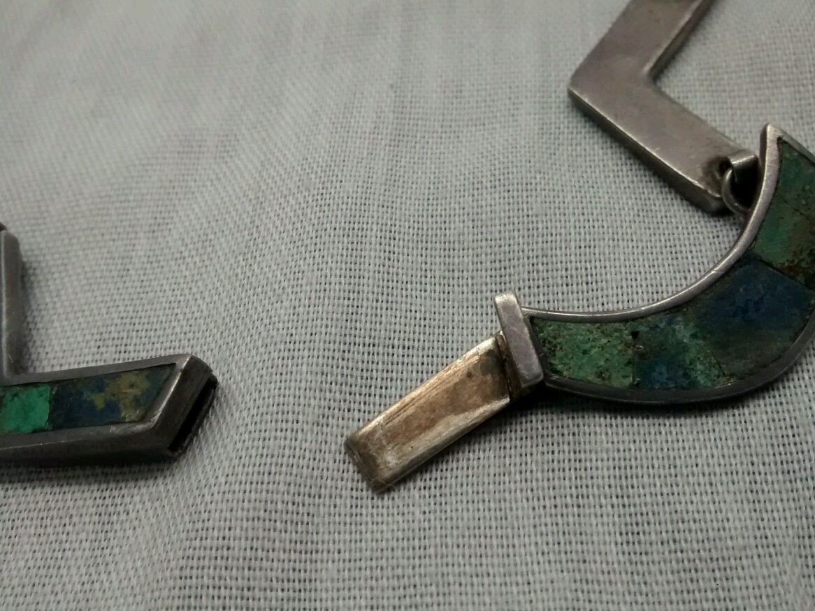 Pretty vintage Los Castillo Taxco sterling 925 turquoise inlay links necklace
