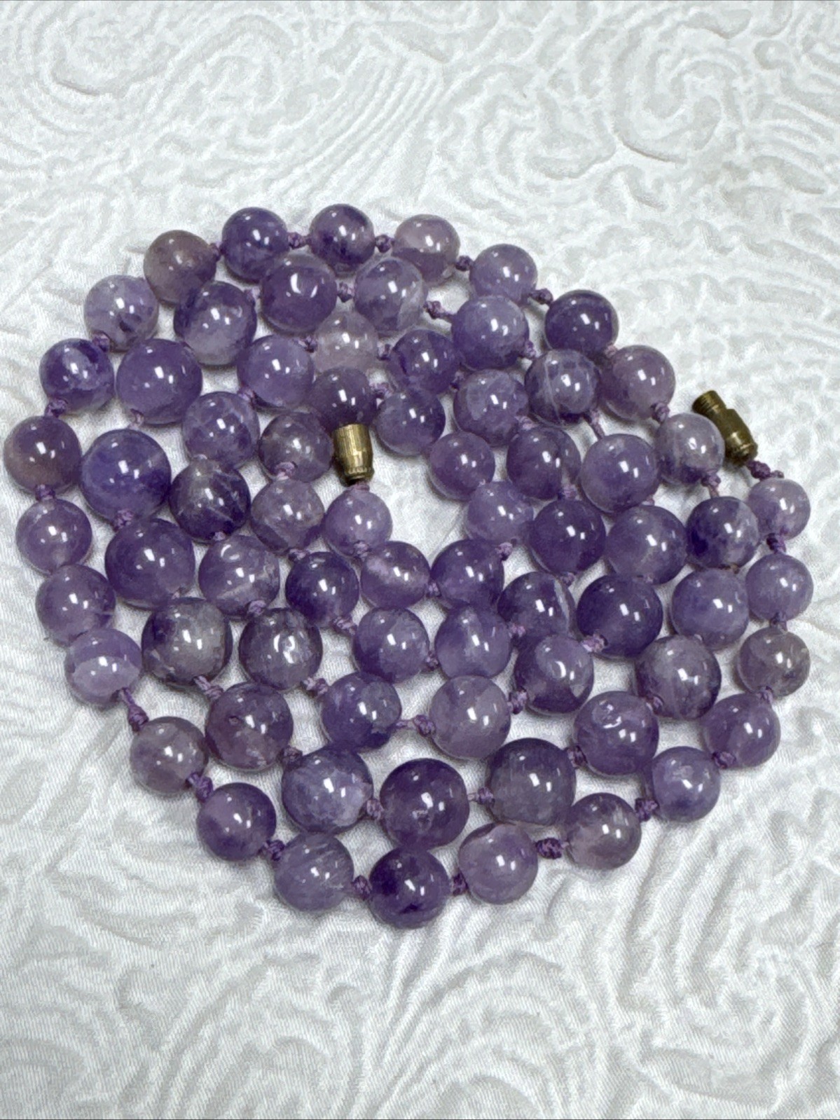 Vintage Natural Amethyst Smooth Polished Round Lavender-Purple 35”Necklace 101 G