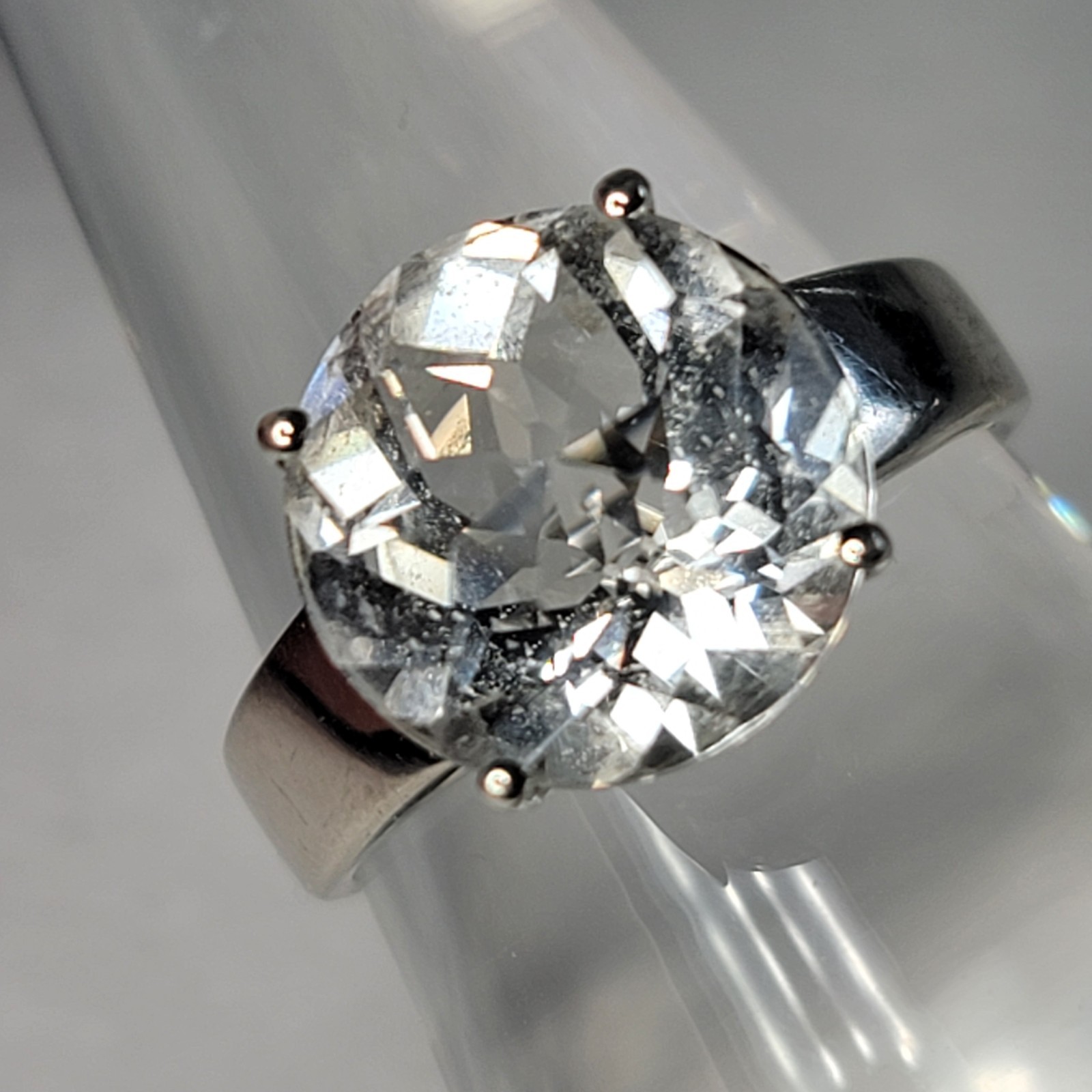 Natural Clear Quartz Ring 925 Sterling Silver 12mm Healing Crystal Size 7.75