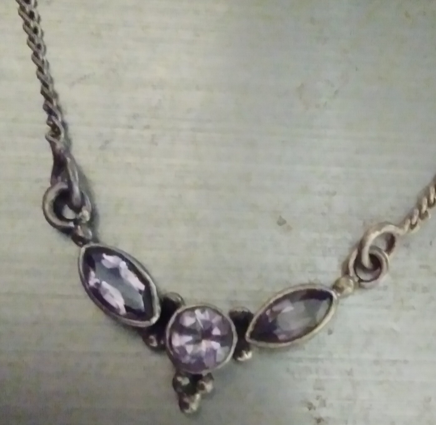 Vintage Sterling Silver Triple Amethyst Necklace. Purpler in Person reg $70