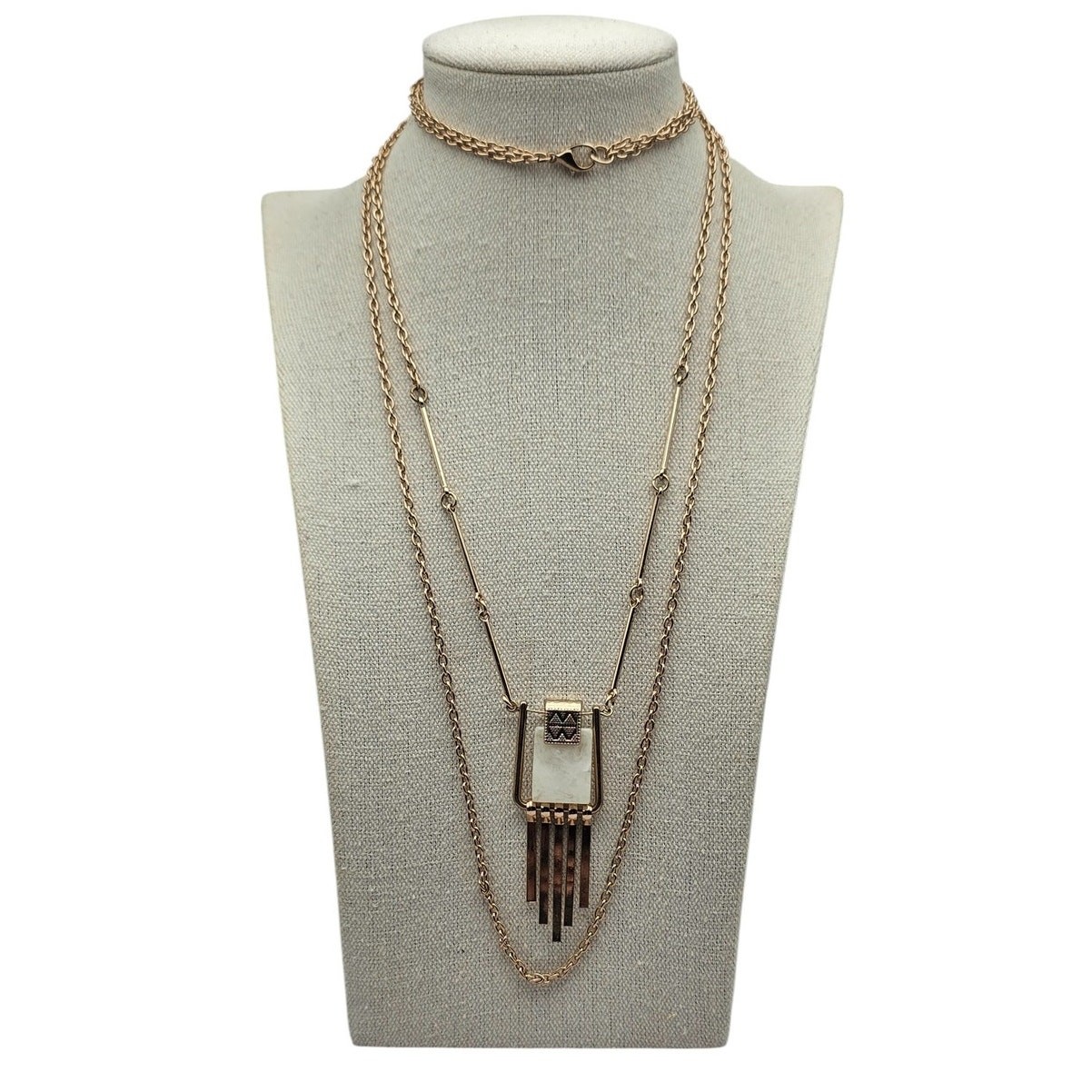 Fringe Layered Multi-Strand Geometric Pendant Vintage Necklace