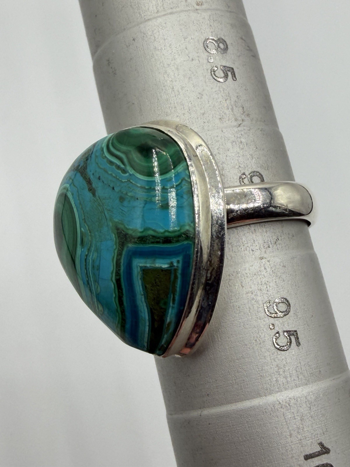 Sterling Silver Ring Chrysocolla Malachite In Vivid Green Chunky 925 Silver Ring
