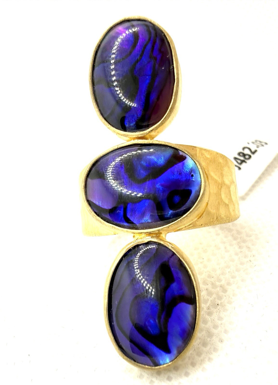 Gold Sterling Silver Ring Blue Purple Gemstone Large Statement Boho Sz 10