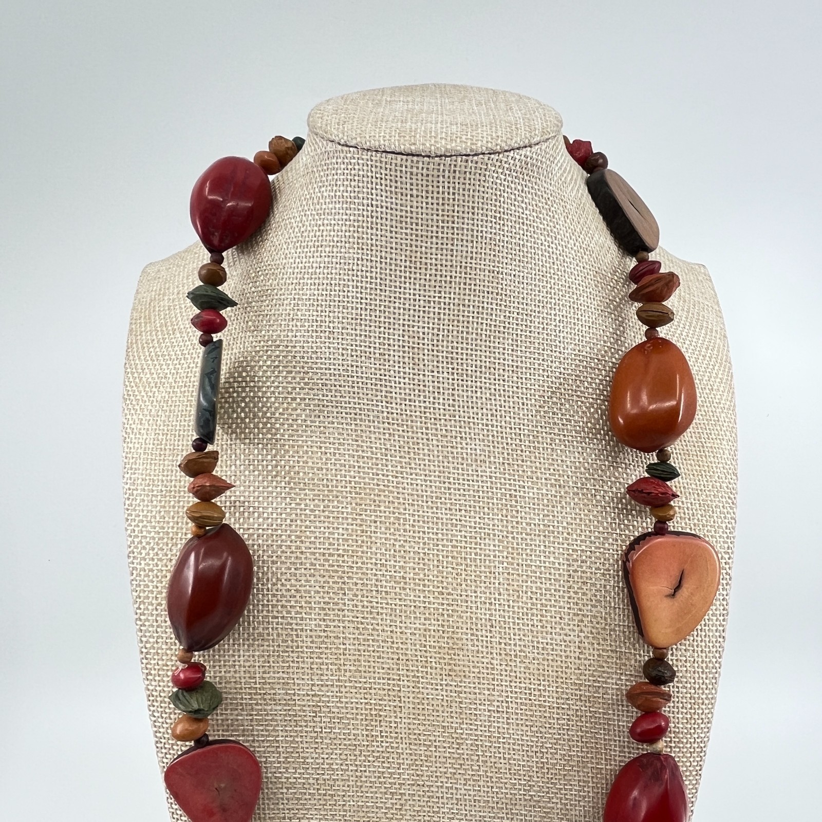 Large Tagua Nut Vegetable Ivory Necklace Boho Statement Earthy Organic Jewelry