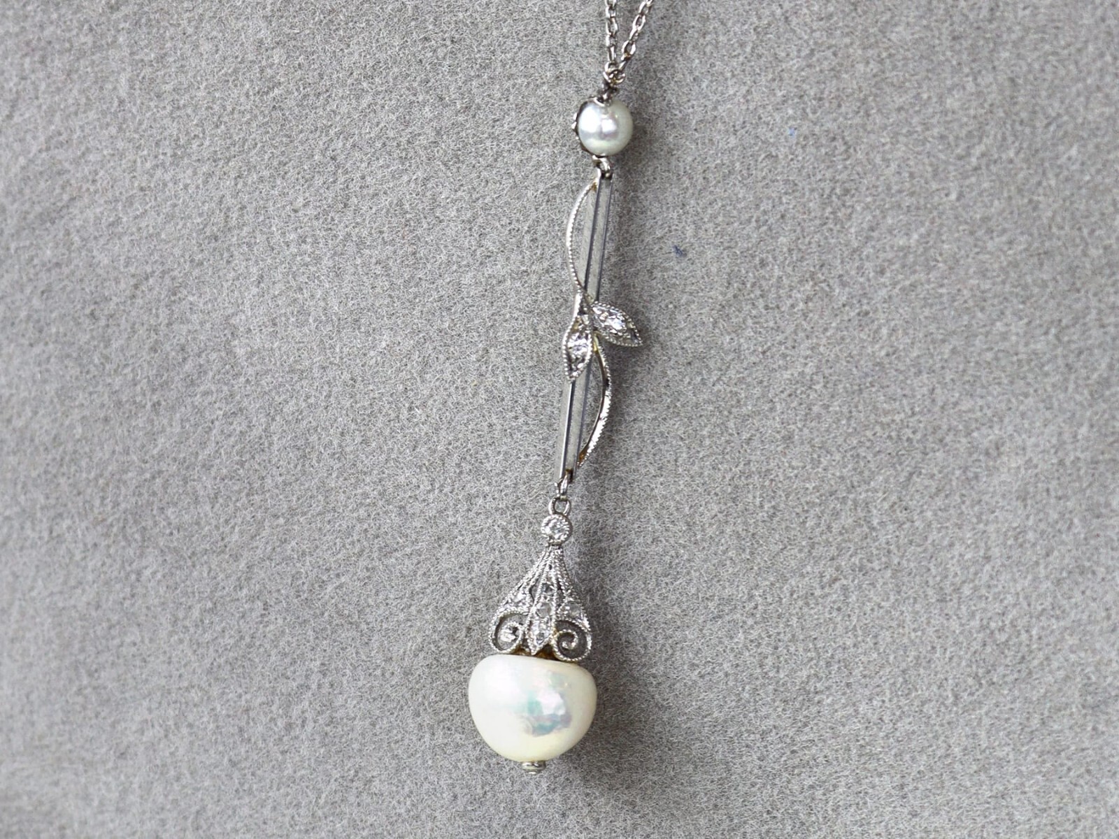 Antique Natural Pearl and Diamond, Platinum Pendant Circa 1910