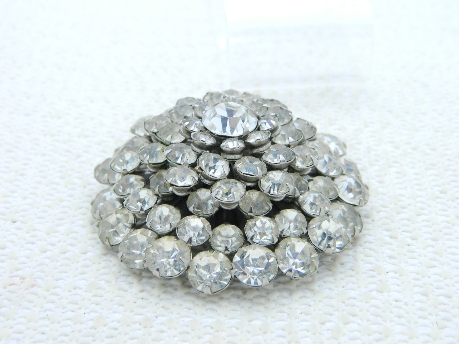 VTG Large Multi-Tier 3D Silver Tone Clear Glass Rhinestone Brooch Pin