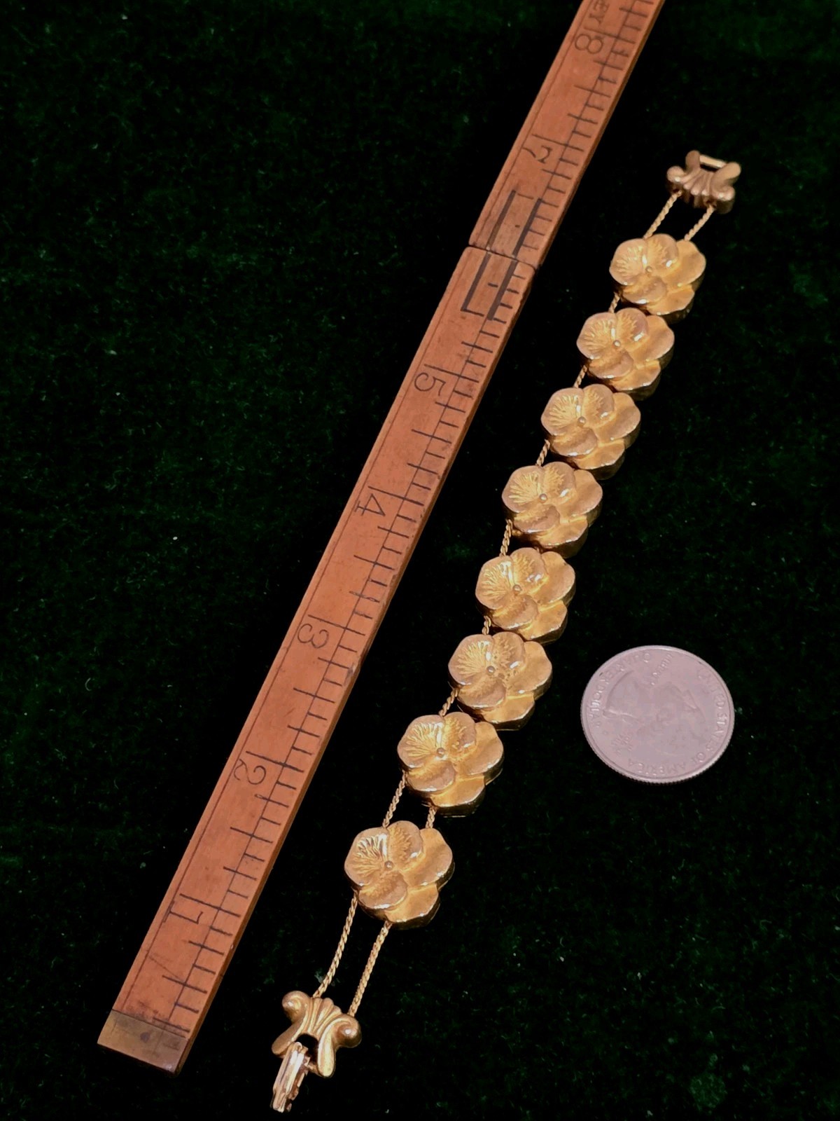 Vintage Goldtone Pansy Flower Slide Chain Bracelet