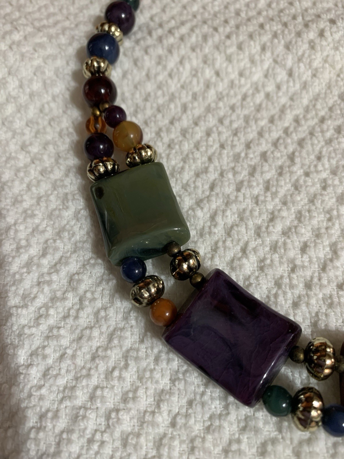 Vintage Multicolor Acrylic Chunky Faux Stone Choke Gold Tone Beaded Necklace 19″